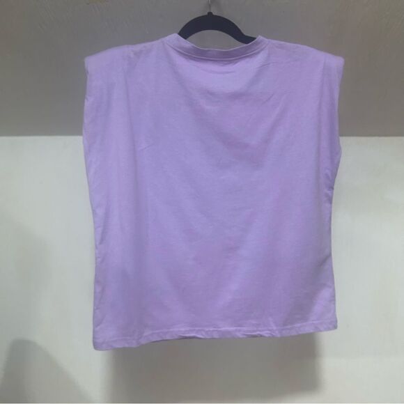 2/$20 Sleeveless Padded Strong Shoulder T-Shirt Crewneck Loose Tank Top Lavender - Picture 6 of 8